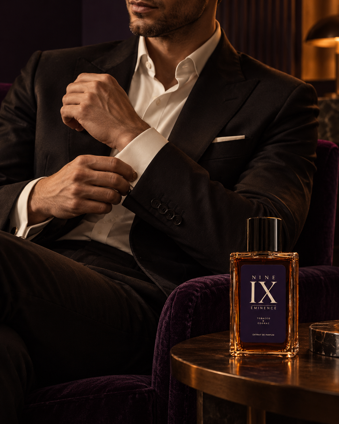 EMINENCE beside a man in an evening suit adjusting his cuff